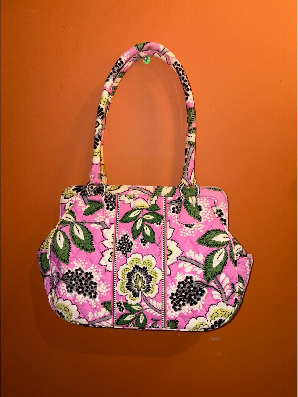 Vera Bradley Priscilla Pink Large Quilted Floral Frame Shoulder Bag